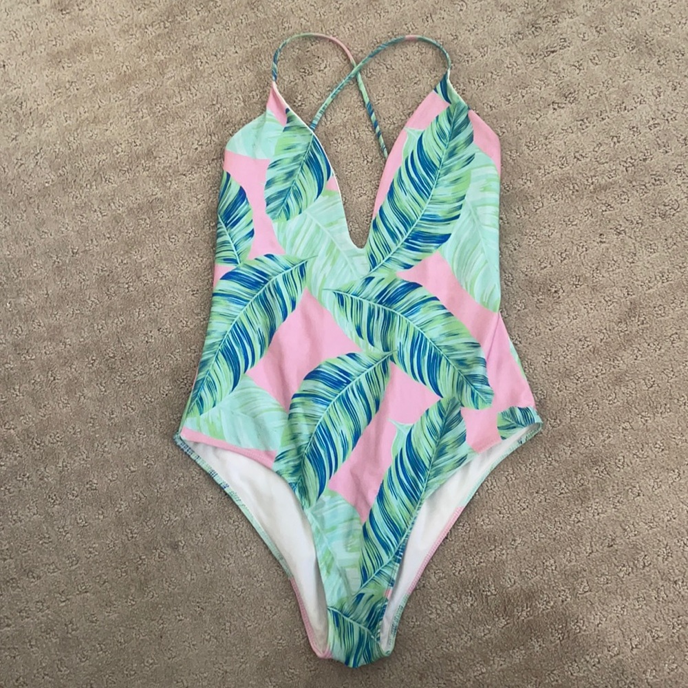 Pink palm one piece size medium